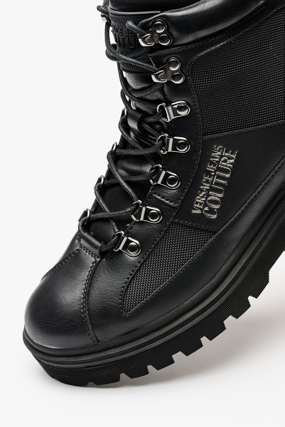 Versace Jeans Couture, Ghete de piele cu logo, Negru, 40 - eMAG.ro
