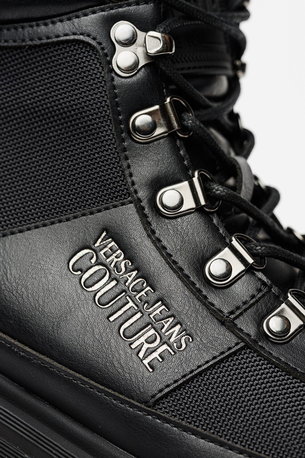 Versace Jeans Couture, Ghete de piele cu logo, Negru, 40 - eMAG.ro