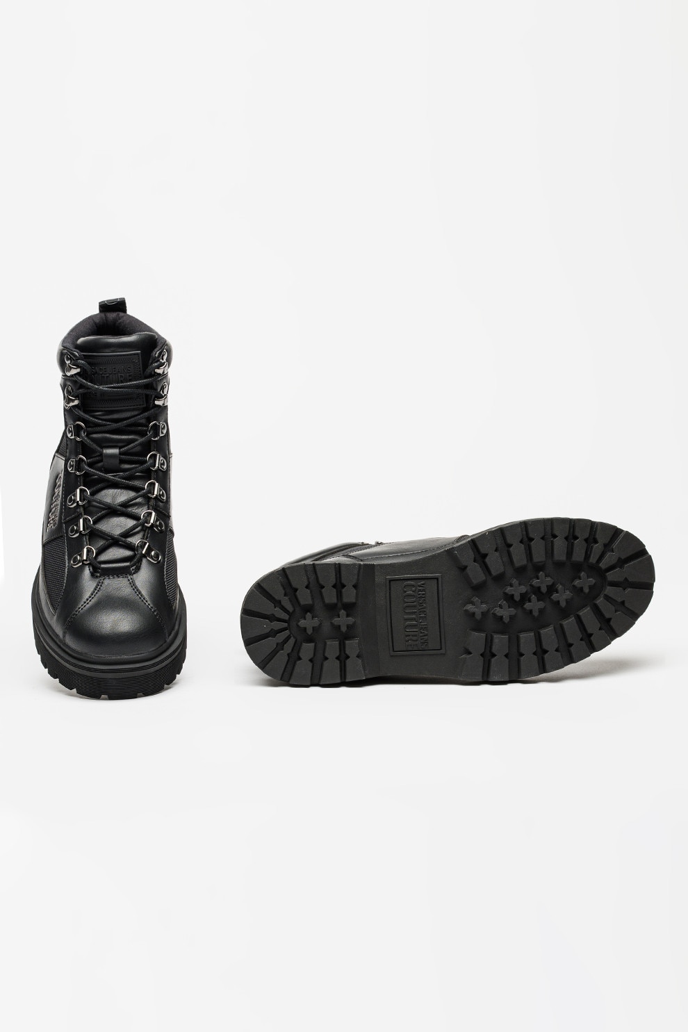Versace Jeans Couture, Ghete de piele cu logo, Negru, 40 - eMAG.ro
