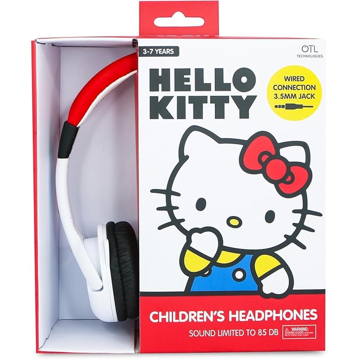 Hello Kitty fejhallgató gyerekeknek, OTL Technologies, fehér-piros színben