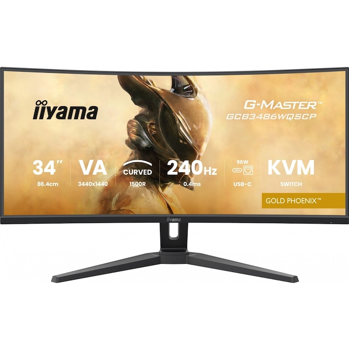 Iiyama 34"-os Gamin VA LED monitor GCB3486WQSCP-B1, WQHD 3440 x 1440, HDMI, DisplayPort, Ívelt képernyő, Hangszórók, 240 Hz, 0,4 ms Fekete