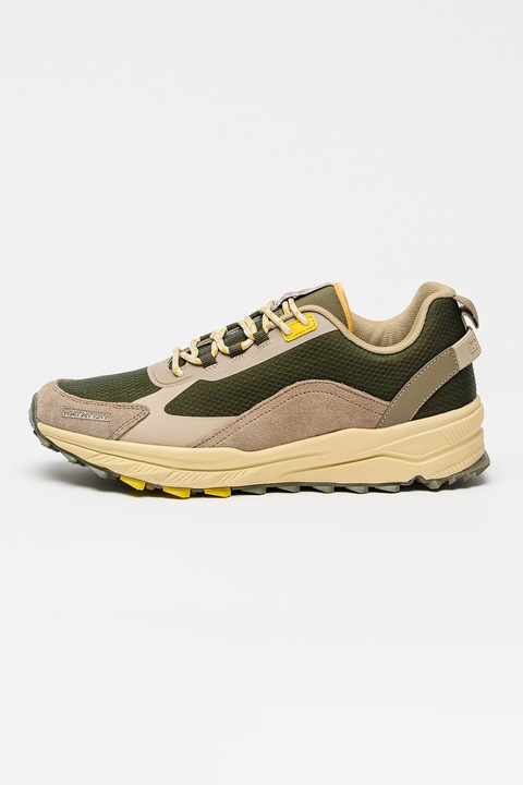 Napapijri, PAntofi sport Vortec cu model colorblock si garnituri de piele intoarsa, Kaki inchis/Grej