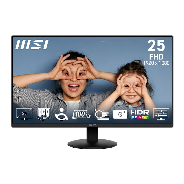 MSI 24,5"-os IPS monitor PRO MP252L, HDMI, DisplayPort, Full HD 1920 x 1080, 100 Hz, 1 ms, Fekete