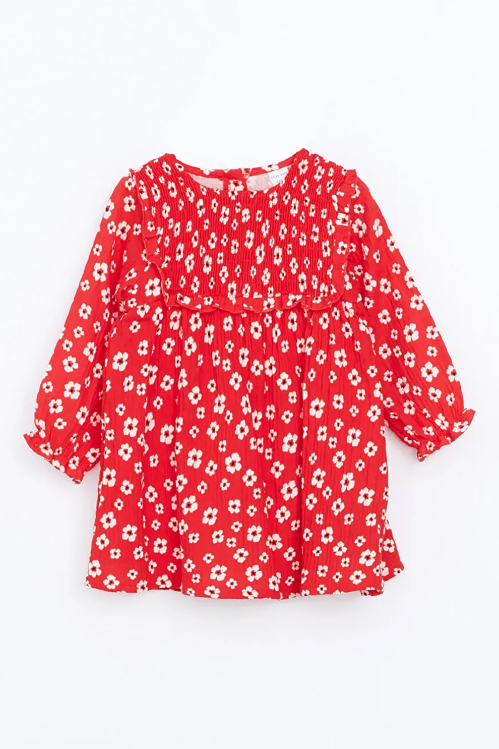 LC WAIKIKI, Rochie cu maneci lungi si model floral, Rosu, Alb, 80-86 CM