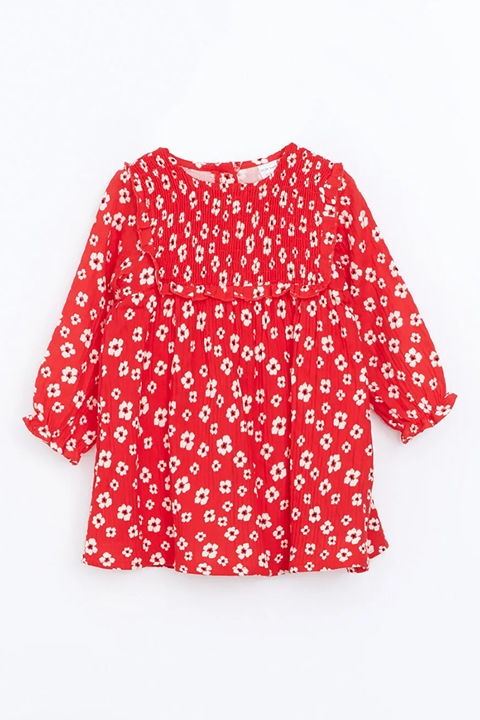 LC WAIKIKI, Rochie cu maneci lungi si model floral, Rosu/Alb, 62-68 CM