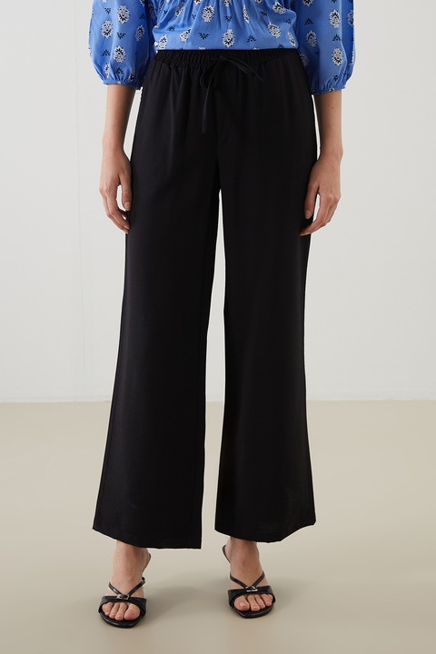 LC WAIKIKI, Pantaloni crop cu croiala ampla si talie ajustabila, Negru