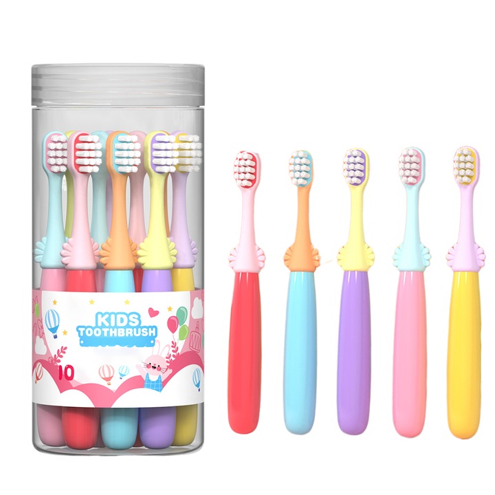 Set de Periute de Dinti pentru Copii 10 Bucati, TREXORA, Silicon Alimentar, Design cu Protectie pentru Gingii, Culoare Multicolor, 13.5cm