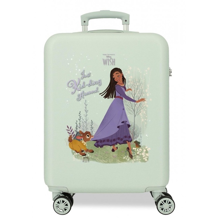 Troler copii, Disney Wish Playing with Valentino, ABS, valiza mica, verde menta, 38x55x20 cm