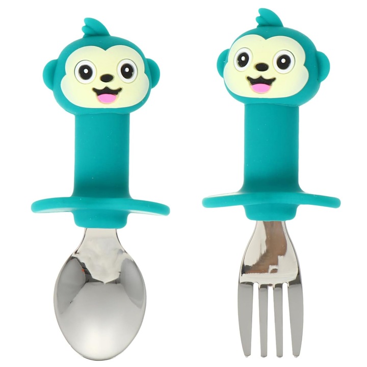 Комплект детски прибори за хранене от 2 части, TREXORA, силикон/неръждаема стомана, многоцветен