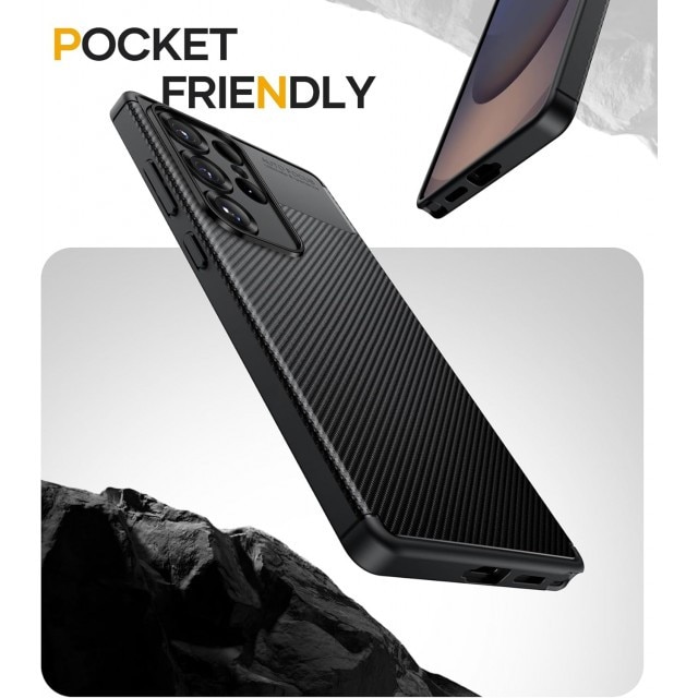 Husa Spate Upzz® Rugged Carbon Compatibila Cu Samsung Galaxy S25 Ultra, Protectie Sporita, Seznatie Premium, Silicon, Negru
