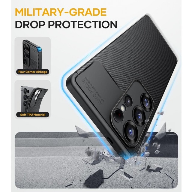 Husa Spate Upzz® Rugged Carbon Compatibila Cu Samsung Galaxy S25 Ultra, Protectie Sporita, Seznatie Premium, Silicon, Negru