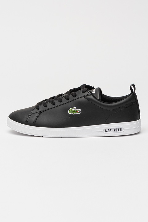 Lacoste, Court Base bőr és műbőr sneaker logós részlettel, Fekete