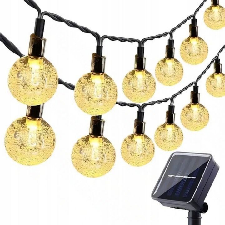 Napelemes LED girland 100 VarioShop® gömbbel, meleg fénnyel, 8 világítási móddal, vízálló napelemmel, 12 m, ideális kertbe, teraszra vagy erkélyre