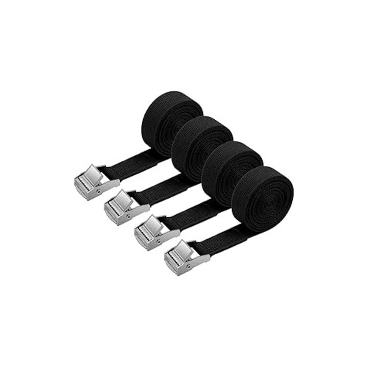 Bretele de Fixare Reglabile cu Catarama, Sistem de Strangere pentru Transport, Negru - Set de 4, Bretele Rezistente pentru Marfa/Bagaje/Kayak/Camion/SUV/Portbagaj Auto
