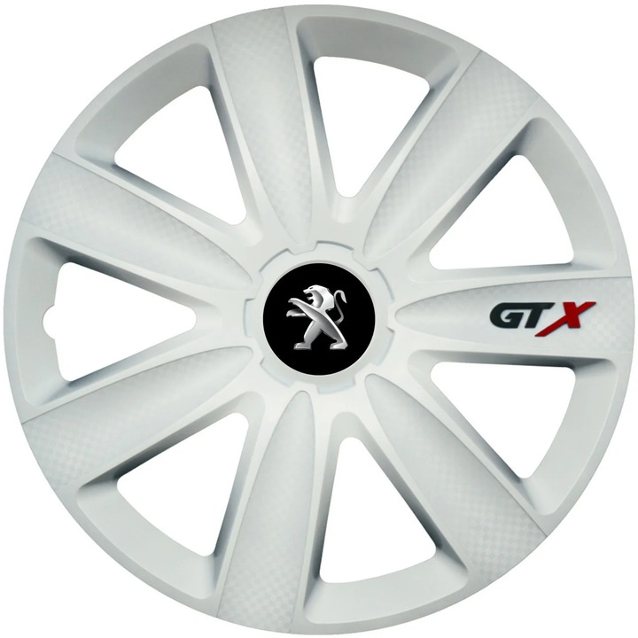 Set 4 Capace Roti GTX Alb R15, Compatibil Cu Peugeot