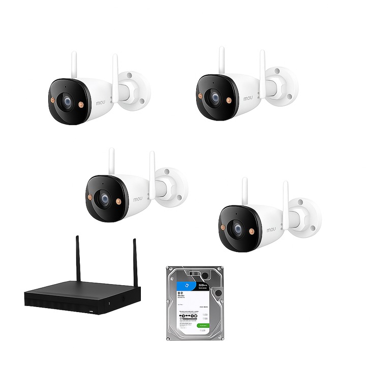 Kit supraveghere video complet, Wireless, 4 camere Imou 5MP Full Color, LED 30 m, Microfon si difuzor, Sirena, NVR, HDD 1TB