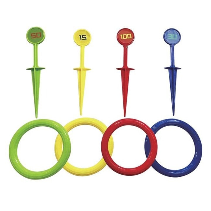 ANTBRO® Hoop-A-Loop Ügyességi Szett – 4 Gyűrűs Nyíl a Célra, Szabadtéri Játék Kertbe, Kempingbe, Strandra & Családnak