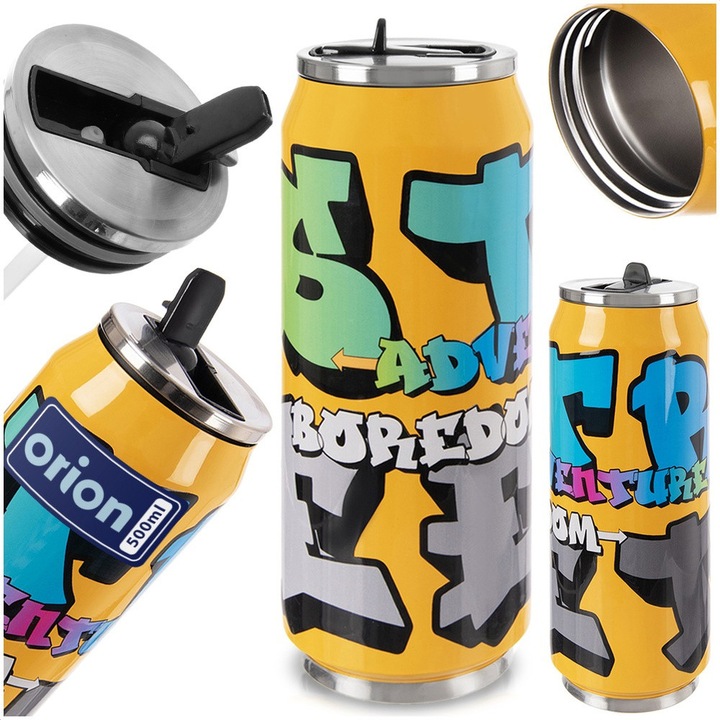 Set Cana Termica, Cutie Cu Pai, Orion, 7x19 cm, Fabricata Din Otel Inoxidabil, Izolatie Vid, Inchidere Etansa, Mentine Temperatura Bauturilor Calde Pana La 12H, Iar A Celor Reci Pana La 8H, Multicolor