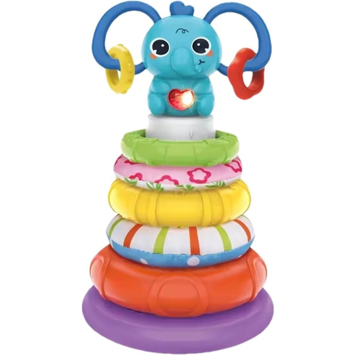 Jucarie Interactiva pentru Bebelusi si Copii Mici, Turn piramidal de stivuit cu lumini si sunete, E-Toy®
