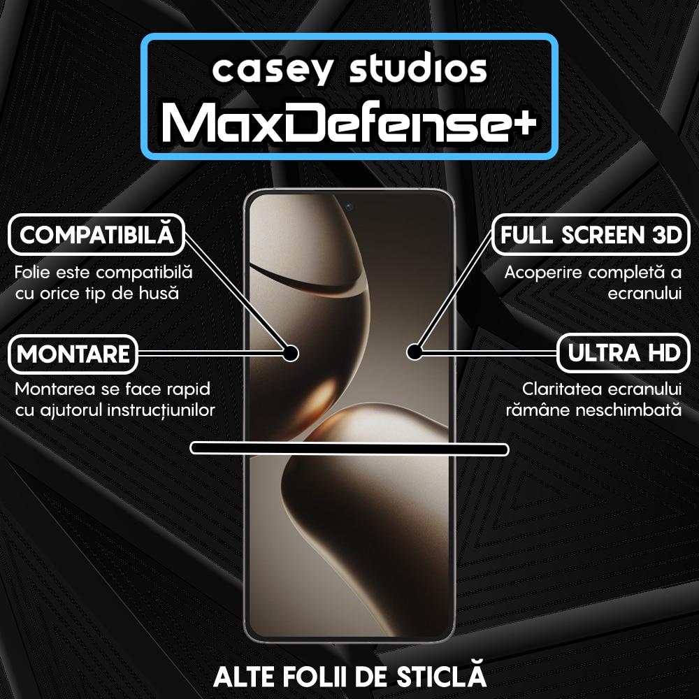 Folie Sticla CASEY STUDIOS™ compatibila cu Xiaomi 14T Pro, Full Cover 3D, Sticla Securizata, Duritate Militara, Ultra HD, Protectie Profesionala Ecran 3D, Anti Socuri