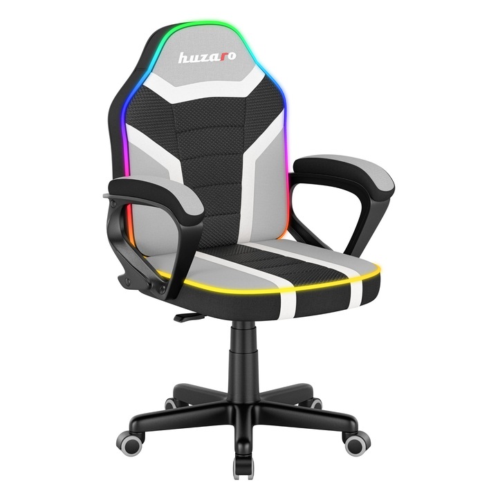 Детски гейминг стол Huzaro, Ranger 1.0 RGB, Ергономичен, Сив/Черен