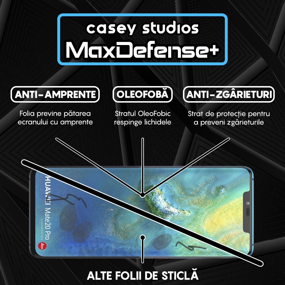 Folie Sticla CASEY STUDIOS™ compatibila cu Huawei Mate 20 Pro, Full Cover 3D, Duritate Militara, Ultra HD, Anti Zgarieturi, Anti Socuri, Margini Negre