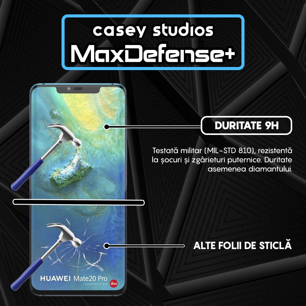Folie Sticla CASEY STUDIOS™ compatibila cu Huawei Mate 20 Pro, Full Cover 3D, Duritate Militara, Ultra HD, Anti Zgarieturi, Anti Socuri, Margini Negre