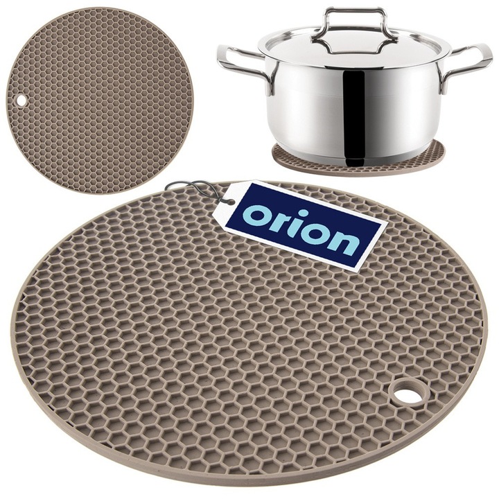 Suport Pentru Oala, Orion, 17.5x17.5x0.5 cm, Fabricat Integral Din Silicon, Rezistent La Temperaturi De La -10°C La +220°C, Suprafata Antiderapanta, Potrivit Pentru Spalare In Masina De Spalat Vase, Bej