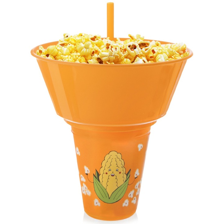Popcorn pohár tálkával, Orion, narancssárga, 500 ml, 1 l, 18x19.5cm