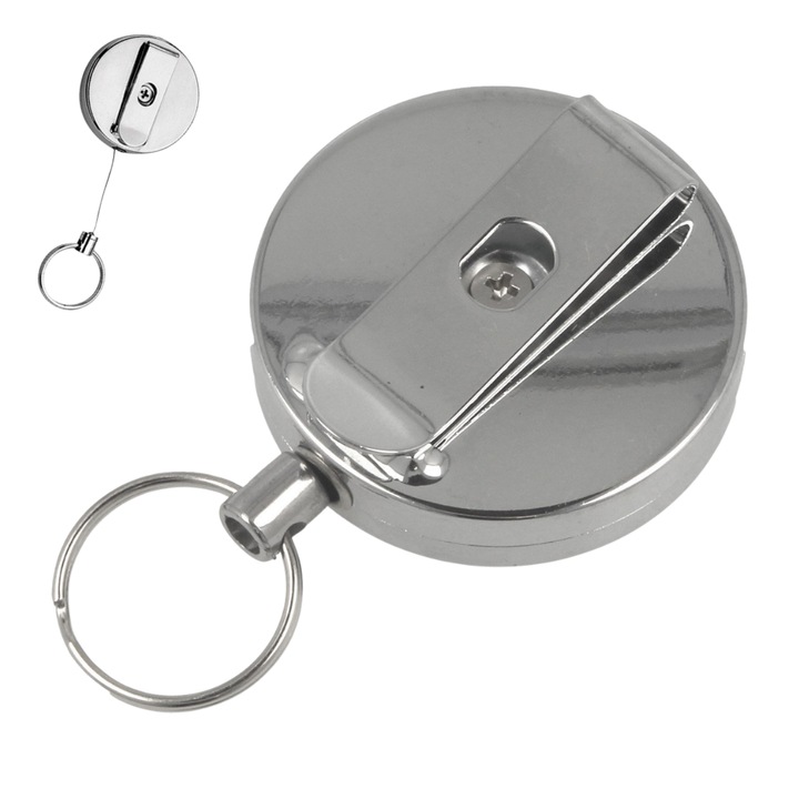 Retractor Cu Clips, Herbertz Gmbh, 912200, Clips Metalici, Sarma De Otel, O-Ring Pentru Fixare, Previne Pierderea Obiectelor, 100 x 5, 2 cm, Crom