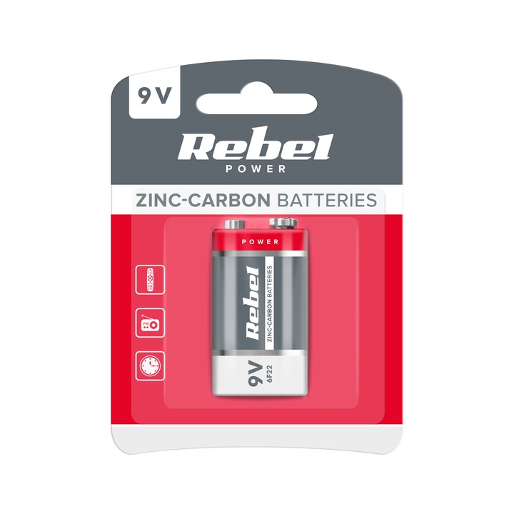 6F22 9V Rebel elem, 48,5x26,2x17 mm, kis fogyasztású eszközökhöz