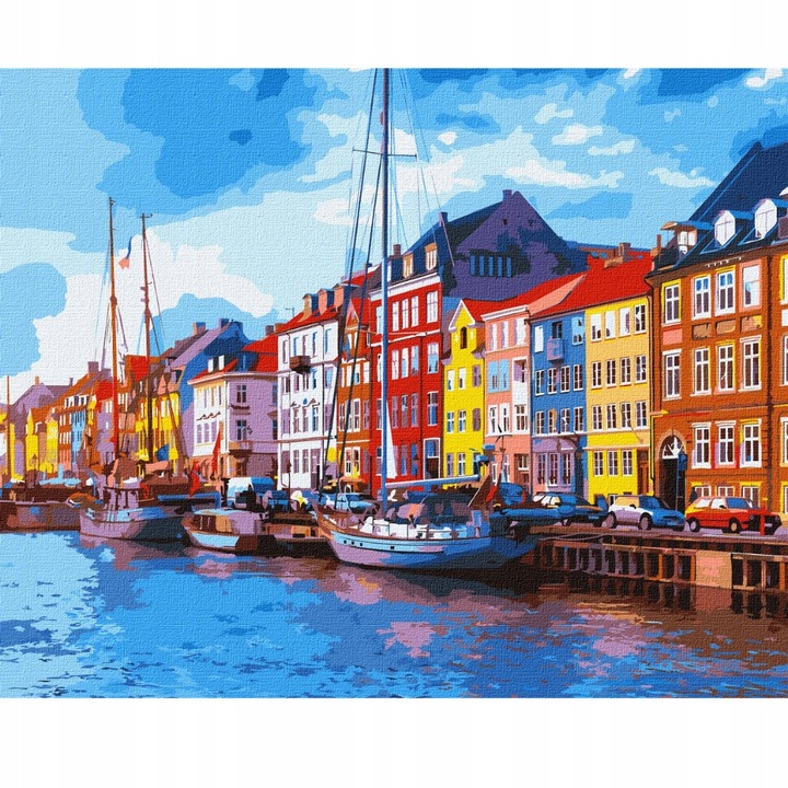 Set Pictura pe Numere cu Rama, Oras Fermecator, Nerd Hunters, Panza, Vopsele Acrilice, Pensule, 50 cm x 40 cm