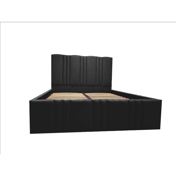 Pat Hades tapitat 150/200 cu somiera rabatabila si spatiu depozitare negru