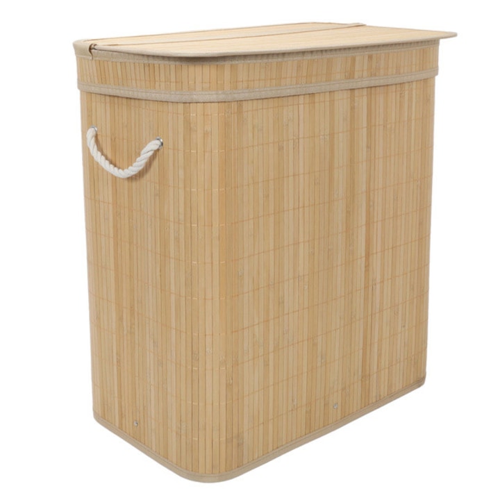 Cos de rufe din bambus, cu doua compartimente, 100 l