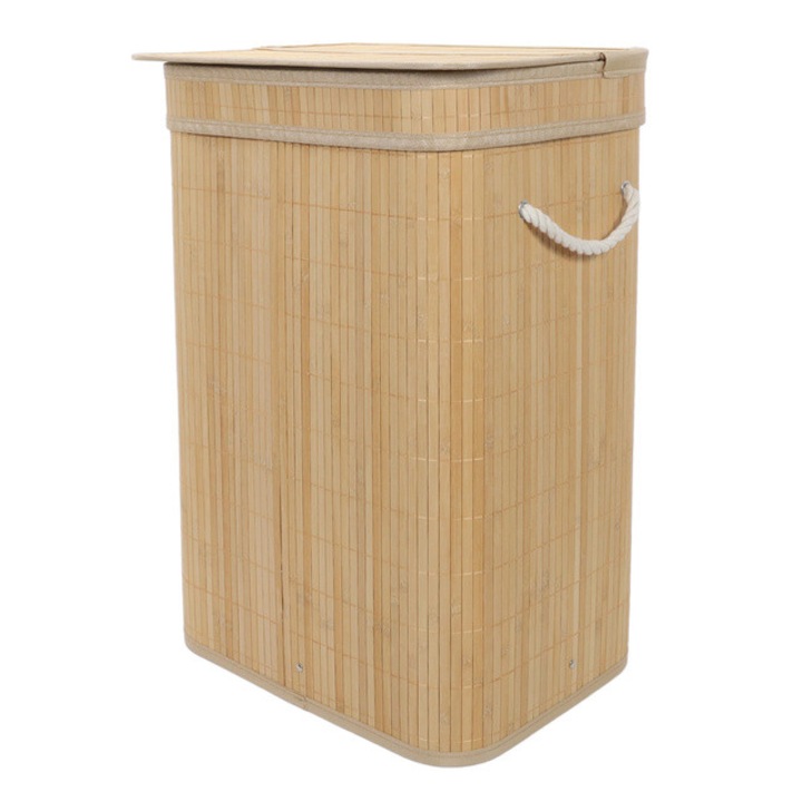 Cos de rufe din bambus cu capac, 80 l NUXIO