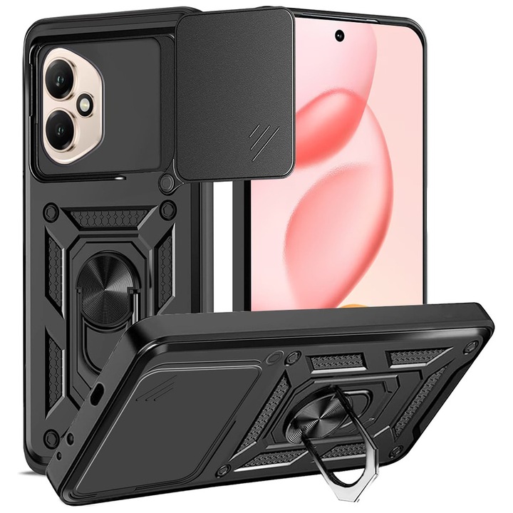 Husa pentru Honor 400 DaDen® Hybrid Armor Kickstand, Slider Camera, Antisoc, Protectie Superioara, Negru