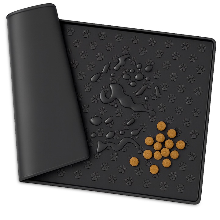 Подложка за кучета и котки zioda smart essentials, неплъзгаща се, силиконова, за купички за храна и вода, водоустойчива, неплъзгаща се, с повдигнат ръб, гъвкава, може да се пере, без BPA, лесна за почистване, 48x30 см, черна