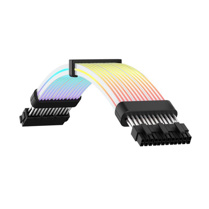 Cablu prelungitor Gamemax pentru alimentare VGA 3x 6+2 pini, accesorii negre, iluminare ARGB