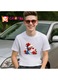Tricou Pisica Craciun cu caciula rosie si fundal negru, Barbat, 100% bumbac, Cri-Flo, Culoare Alb, Marime S