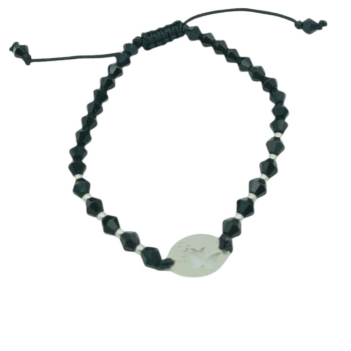 Bratara eleganta reglabila din snur 16,5 cm cu bilute si link cu fluturi din Argint 925 Despina