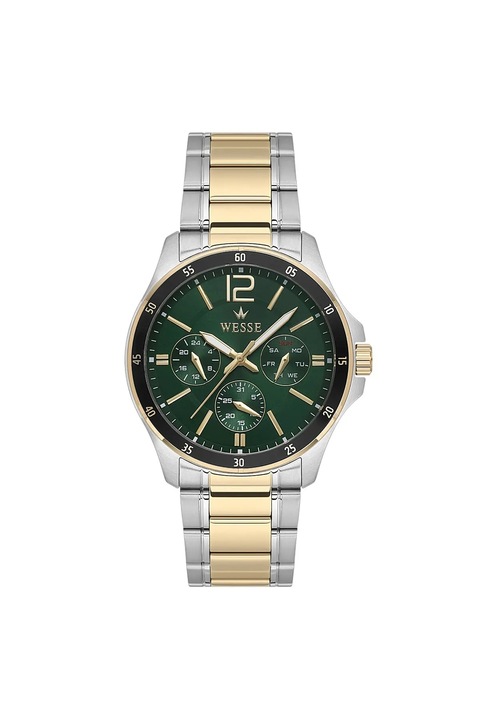 Ceas barbatesc Wesse WWG208805, 43mm, curea otel, cadran verde, rezistent la apa 5 ATM, argintiu/auriu