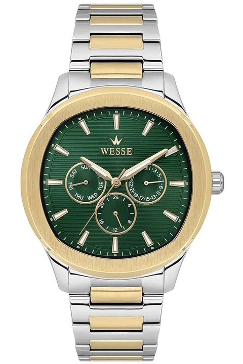 Ceas barbatesc Wesse WWG402904, 44 mm, curea otel, cadran verde, auriu/argintiu, 5 ATM