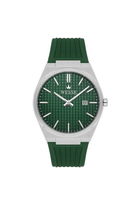 Ceas barbatesc Wesse WWG210208, 45mm, curea silicon verde, carcasa metalica argintie, 3ATM