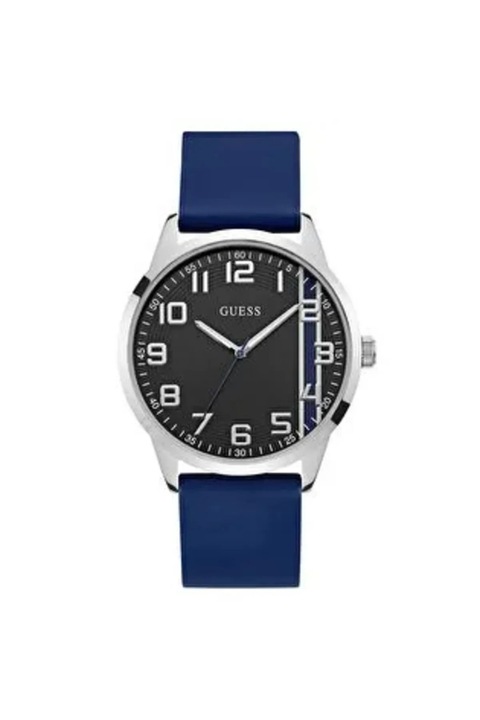 Ceas barbatesc Guess, 44 mm, carcasa din otel, curea din silicon, culoare albastra, rezistenta la apa 5 ATM