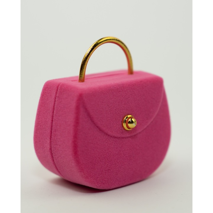 Cutie Bijuterii Tip Poseta, Catifea, Cu Maner Auriu, 6x5x3 cm, Roz