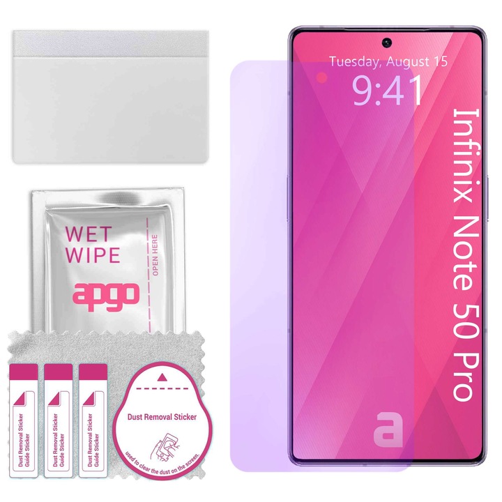 apgo ANTI-BLUE защитно стъкло за Infinix Note 50 Pro - хибридно стъкло, протектор за екран, гланцово, професионално гъвкаво хибридно стъкло, 9H, пълно лепене