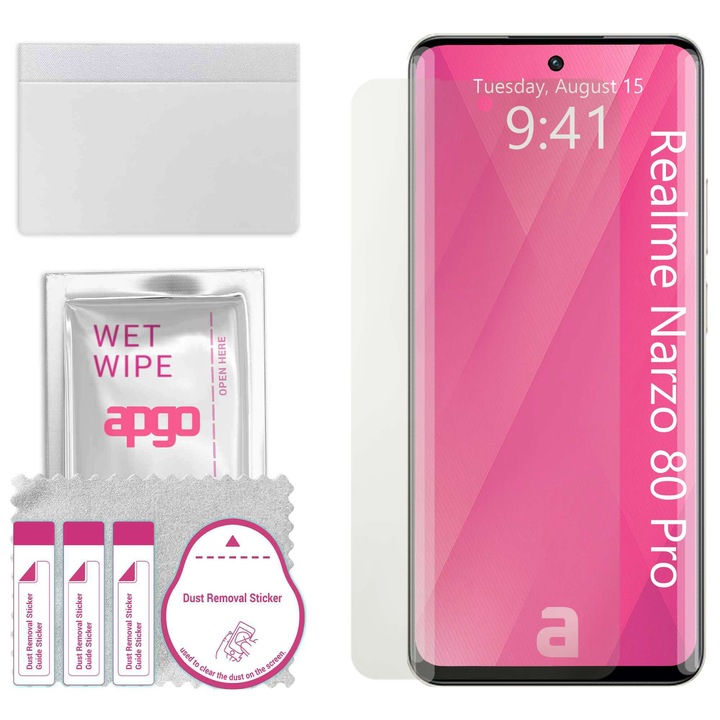 МАТОВ apgo протектор за екран за Realme Narzo 80 Pro - самозалепващ се, цял дисплей, хидрогел, защита от надраскване, пълно лепене, 5D