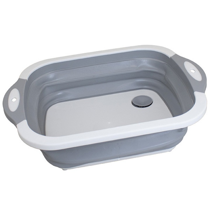 Lighean pliabil Frandis cu manere, dop de scurgere, gri/alb, 38.5x28.5x12.3 cm