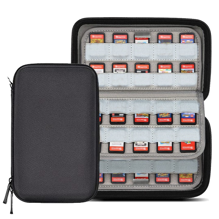 Husa Carry Protect Bag Steelplay pentru in 4 clapete, switch / NS Cutie de depozitare a cardurilor pentru consola de jocuri, 20x12.5x5.5cm, Vanaxalife®, Gri