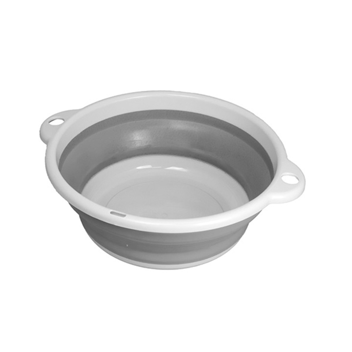 Кръгъл сгъваем леген с дръжки, многофункционален, Frandis, 3,5 литра, полипропилен/гума, бял/сив